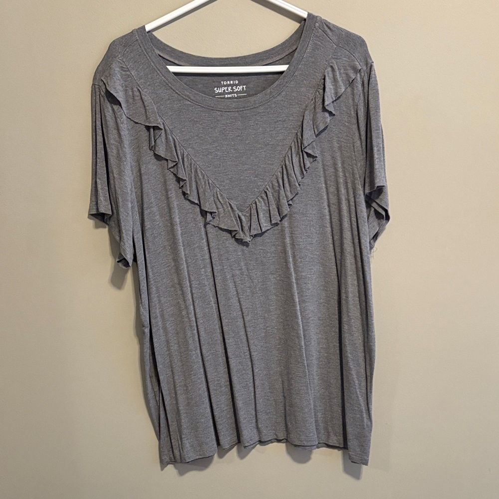 Torrid Gray Ruffled Short Sleeve Tee
